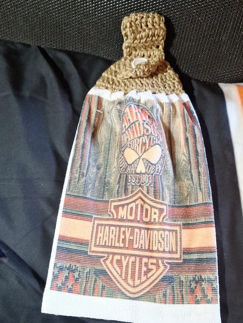 New Artisan Handmade Harley Davidson Hanging Kitchen Towels Crochet Top